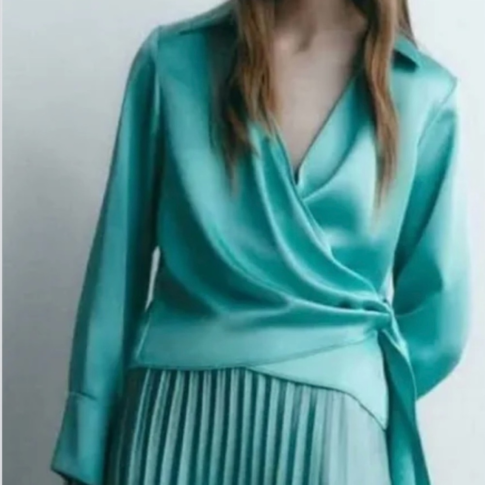 Zara Teal Wrap Top